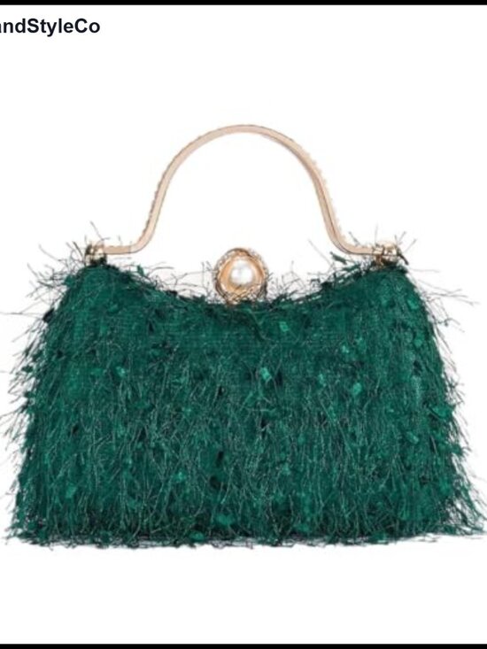 Handbags - Faux Fur Fluffy Evening Clutch with Chain Vintage Cocktail Party Purse